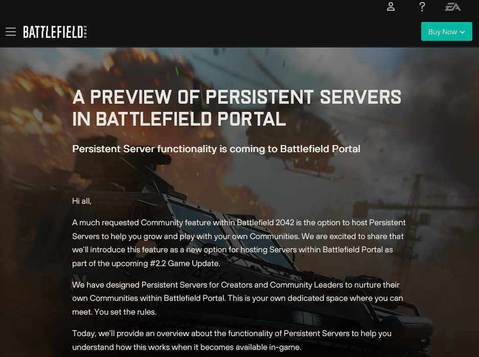 永久服务器支持《战地2042》门户模式。