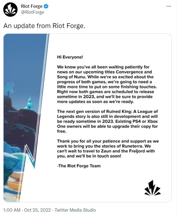 几款拳头单机游戏推迟到2023年正式发售。